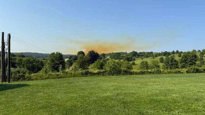 A large brown plume of nitric oxide seen over Zaleski, Ohio after a chemical leak from the Austin Powder Red Diamond facility on June 11, 2025.