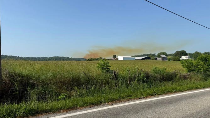 A large brown plume of nitric oxide seen over Zaleski, Ohio after a chemical leak from the Austin Powder Red Diamond facility on June 11, 2025.