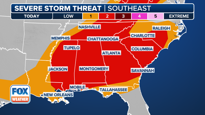 This graphic shows the severe weather threat on Monday, June 9, 2025.