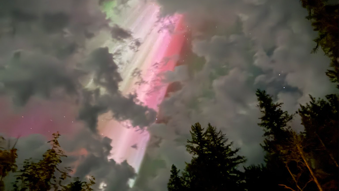 The Northern Lights seen from Lake McDonald Lodge in Montana on Sunday, June 1, 2025.