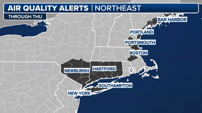 This graphic shows Air Quality Alerts for the Northeast for Thursday, June 5, 2025.