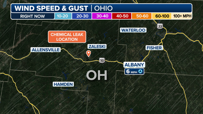 Current wind conditions near the chemical leak.