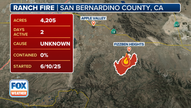 This graphic shows information on the Ranch Fire in Southern California.