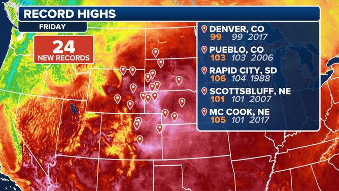 Record highs on Friday in the Central US.