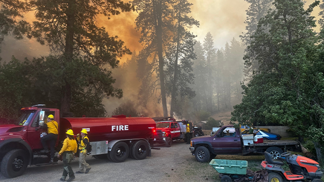 This image shared by Kittitas County Fire District 7 Fire Commissioner Jeff Myers shows crews working to try and contain and extinguish the Red Bridge Fire on June 9, 2025.