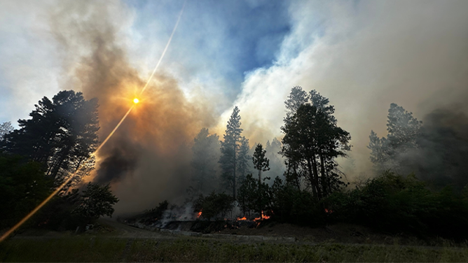 This image shared by Kittitas County Fire District 7 Fire Commissioner Jeff Myers shows crews working to try and contain and extinguish the Red Bridge Fire on June 9, 2025.