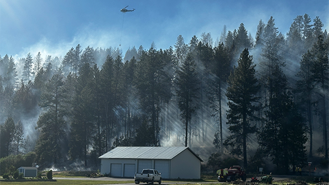 This image shared by Kittitas County Fire District 7 Fire Commissioner Jeff Myers shows crews working to try and contain and extinguish the Red Bridge Fire on June 9, 2025.