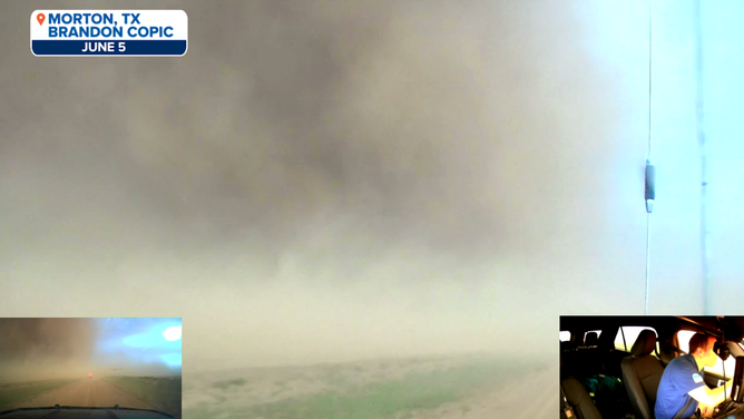 FOX Weather Exclusive storm Tracker Brandon Copic gets enveloped in dust while tracking a massive tornado.