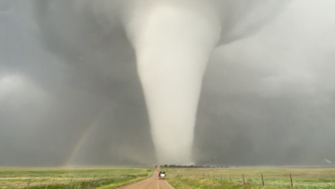 A massive tornado seen from Wellfleet, Nebraska on Monday, June 17, 2025.