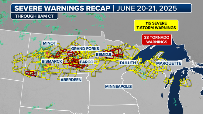 Severe weather alert map from 6/20-6/21.