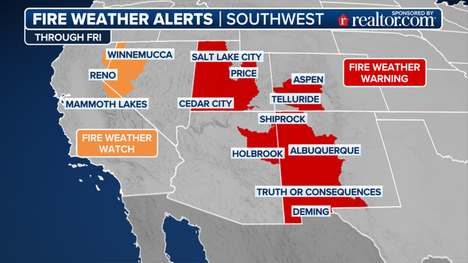 This graphic shows the Fire Weather Alerts through Friday, June 20, 2025.