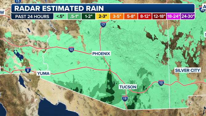 24-hour rain estimates across parts of Arizona and New Mexico. 