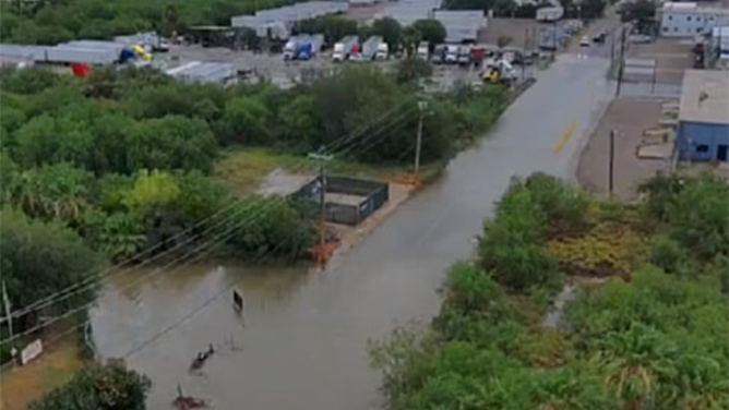 This image shared by the Laredo Police Department in Texas shows flooding near Las Cruces Drive and Mines Road on Wednesday, June 11, 2025.
