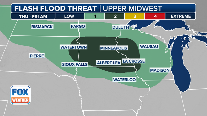 This graphic shows the flash flood threat on Thursday, June 12, 2025.