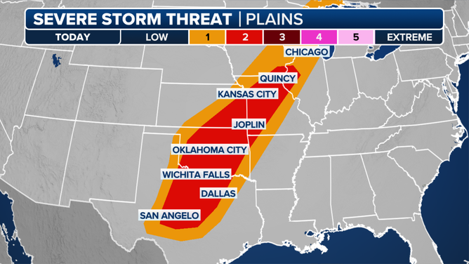 This graphic shows the severe weather threat on Tuesday, June 3, 2025.