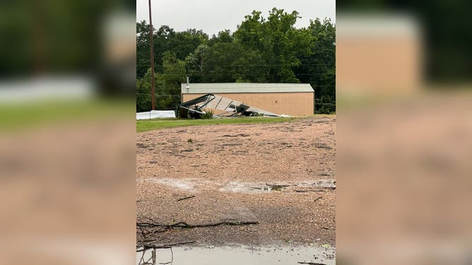 Damage caused by severe storms in Vian, Oklahoma Friday morning, June 6, 2025