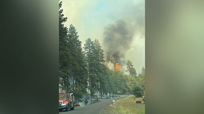 This image shared by the Kittitas County Sheriff's Office in Washington shows the Red Bridge Fire burning on June 9, 2025.