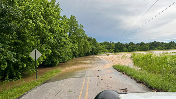 This image shows flooding in Washington County, Arkansas, on Saturday, June 7, 2025.