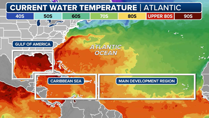 Water temperatures across the Atlantic basin.