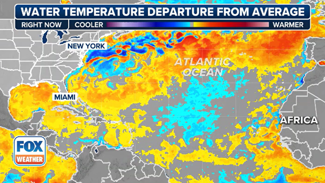 Atlantic water temperature departure from average