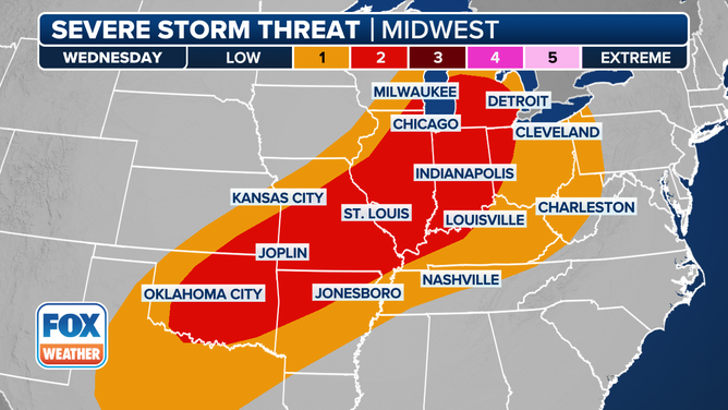 A look at the severe storm threat in the Midwest on Wednesday, June 18, 2025.