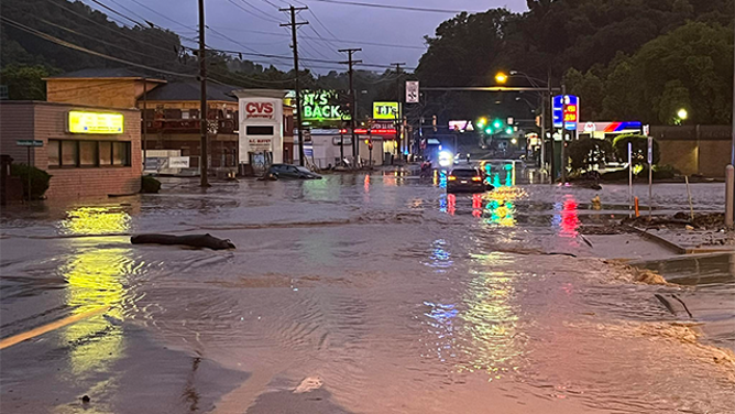 This image shows flash flooding that occurred in Wheeling, West Virginia, on Saturday, June 14, 2025.