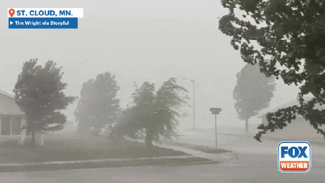 Strong winds and heavy rain near St. Cloud, Minnesota on Monday, June 16, 2025.