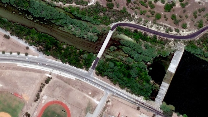 Before and after images of vegetation along the Guadalupe River near Hunt and Kerrville, Texas.