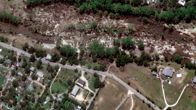 Before and after images of vegetation along the Guadalupe River near Hunt and Kerrville, Texas.