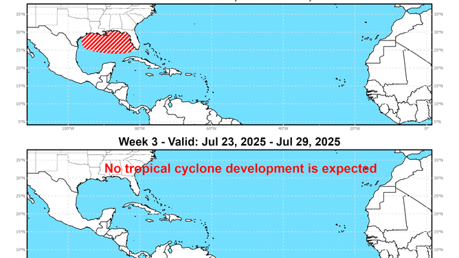 A look at the Global Tropics Hazards Outlook as of July 9, 2025.