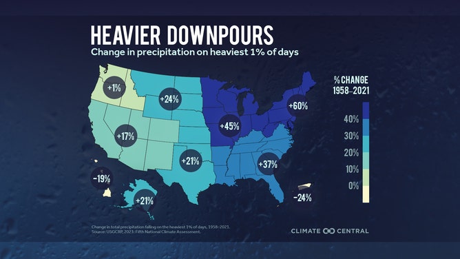 Climate Central Map - heavier downpours