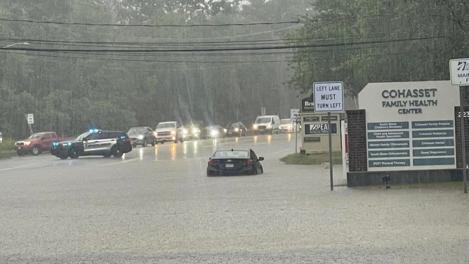 Route 3A at Lower King in Cohasset, Massachusetts, was closed Thursday morning due to flooding.