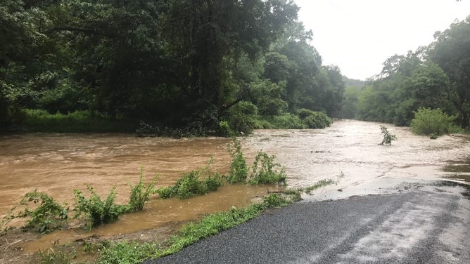 A flooded road near Joppatowne, Maryland in Harford County on July 31, 2025.