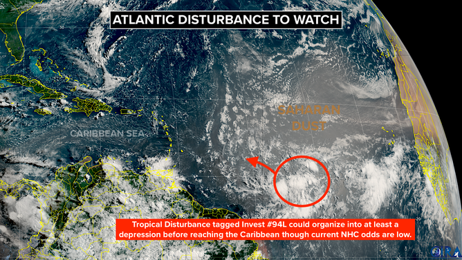 The disturbance we've been following in the tropical Atlantic has perked up a little. The National Hurricane Center has tagged it Invest 94L.