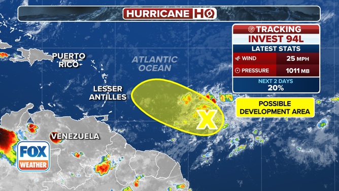 This graphic shows the location and track of Invest 94L.