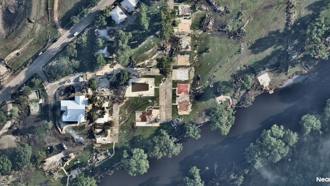 A photo of the neighborhood in Hunt, Texas after flooding.