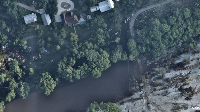 A photo taken after deadly flooding in Ingram, Texas.