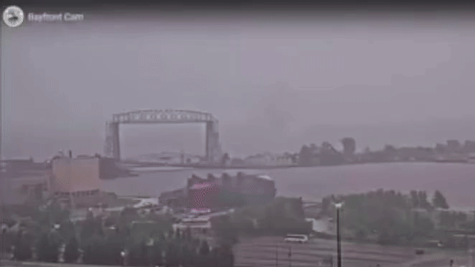 Looped video of lightning hitting the Great Lakes Aquarium.