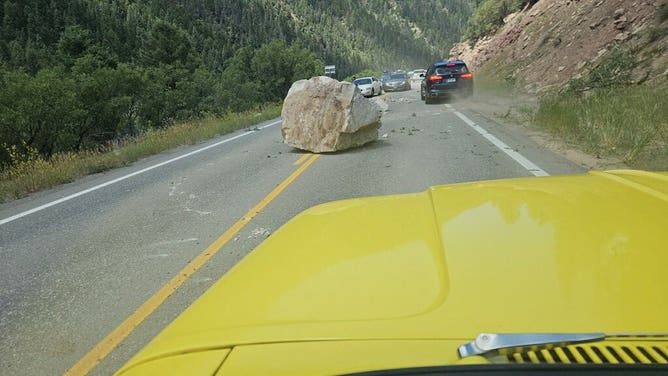 Car-sized boulder falls onto a Colorado highway on 7/26/2025