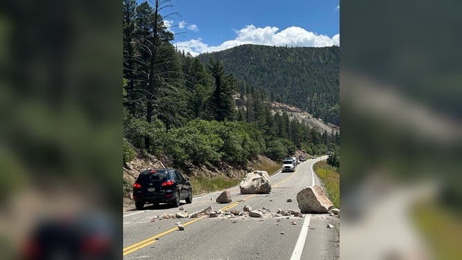 Car-sized boulder falls onto a Colorado highway on 7/26/2025