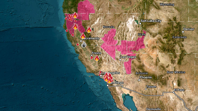 Active wildfire map in California