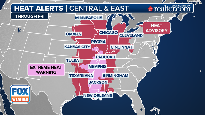 This graphic shows heat alerts through Friday, July 25, 2025.