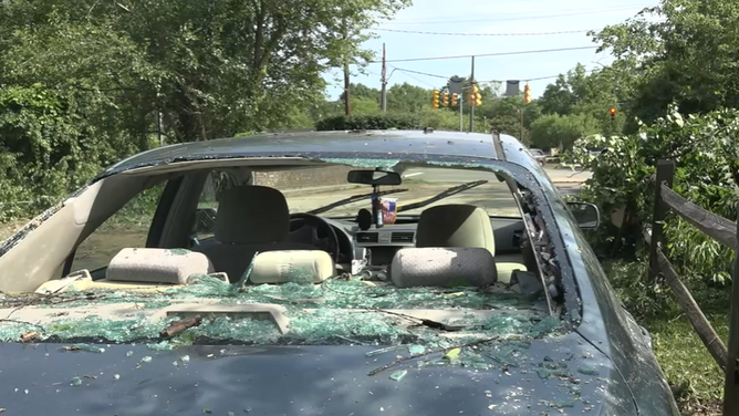 Damage left behind by Tropical Depression Chantal in Chapel Hill, North Carolina on Monday, July 7, 2025.