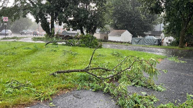 Severe storms bring wind damage and flooding to Carlisle, Pennsylvania Monday, June 30, 2025.