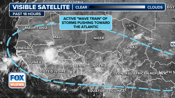 This satellite image shows some tropical waves getting ready to move off Africa this week.