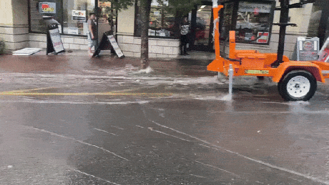 Flooding in Downtown South Orange, New Jersey on July 31, 2025.