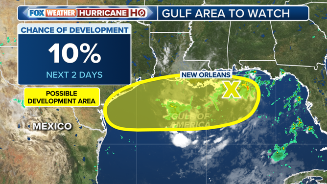 This graphic shows an area to watch for possible tropical development in the Gulf.
