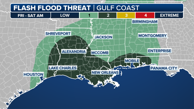 This graphic shows the flash flood threat starting from Friday, July 18, 2025.