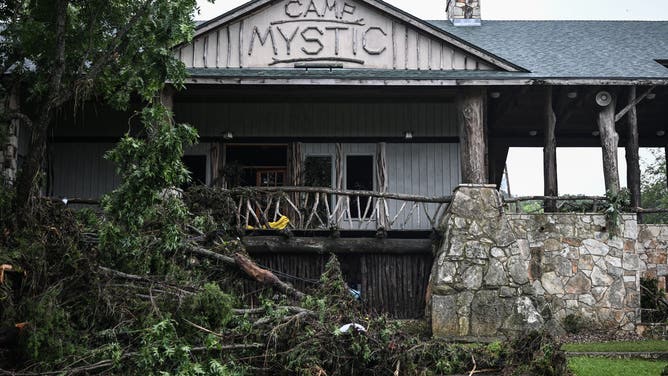 Flood damage at Camp Mystic in Hunt, Texas, where 17 campers have gone missing.