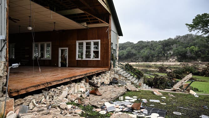 Flood damage at Camp Mystic in Hunt, Texas, where 17 campers have gone missing.